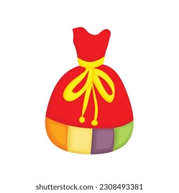 Cute Colorful Coin Bag Traditional  Illustration Vector Clipart Cartoon