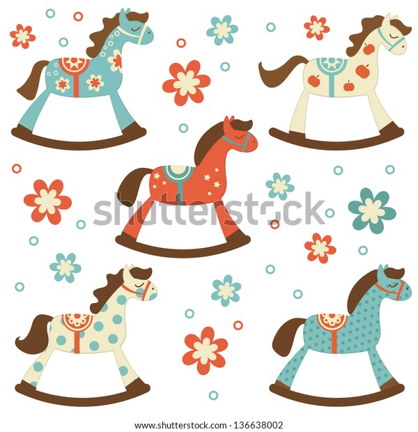 Cute colorful\
collection of rocking\
horses