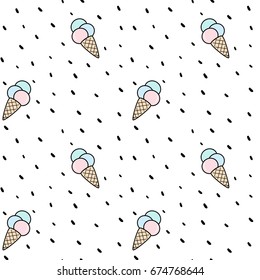 cute colorful cone ice cream seamless vector pattern background illustration