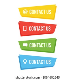 Cute colorful contact us buttons, banners in cartoon style for web page, email, profile information.