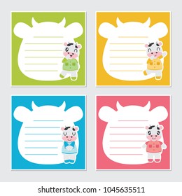 Cute colorful cows frame vector cartoon illustration for kid memo paper design, stationery and planner sticker