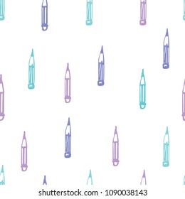 Cute colorful crayons seamless pattern. Hand drawn doodle pencils on white background. Funky kitsch pattern for your design.