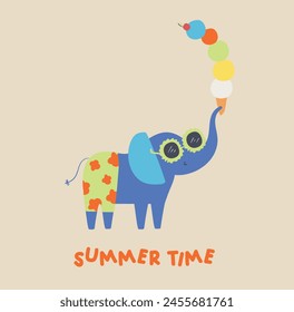 Cute colorido cocodrilo cangrejo elefante león artículos de playa surf y verano animales de playa patrón de impresión sin fisuras diseño gráfico de la camiseta para el mercado de los niños como Vector