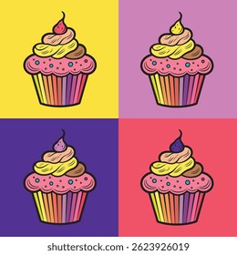 Ilustração de vetor bonito e colorido cupcake