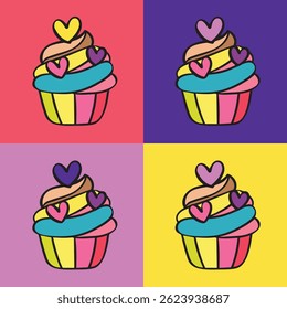 Ilustração de vetor bonito e colorido cupcake