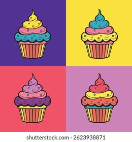 Ilustração de vetor bonito e colorido cupcake
