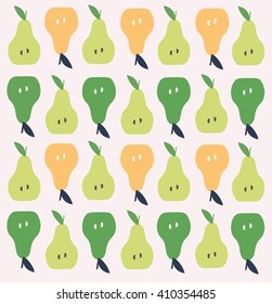 Cute colorful decorative pears pattern on light background. Vector image.