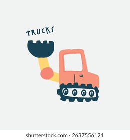 Cute and colorful digger and  Trucks Vector Illustration For Kids seamless slogans print pattern graphic tee design for kids market as vector