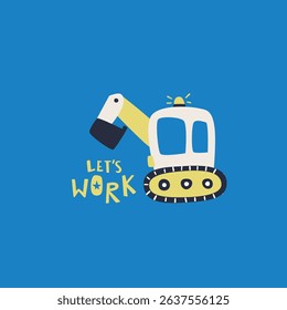 Cute and colorful digger and  Trucks Vector Illustration For Kids seamless slogans print pattern graphic tee design for kids market as vector