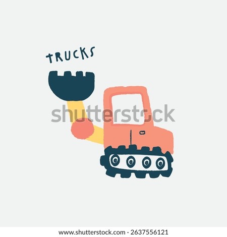 Cute and colorful digger and  Trucks Vector Illustration For Kids seamless slogans print pattern graphic tee design for kids market as vector
