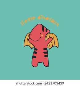 Cute colorful Dino dinosaurs print pattern graphic tee design for kids market as vector