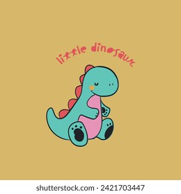 Cute colorful Dino dinosaurs print pattern graphic tee design for kids market as vector