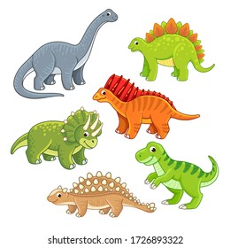 Cuidado conjunto de dinosaurios coloridos. Ilustración vectorial para niños.