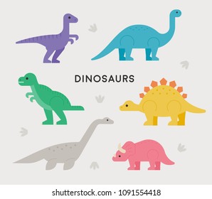 cute colorful dinosaurs characters. flat design style vector illustration set