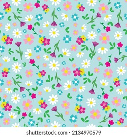 Cute colorful ditsy flowers pattern illustration design