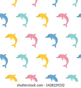 Cute colorful dolphins seamless pattern background, summer print for textile and card design