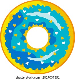 Ein süßer, bunter Donut mit blauem Eis und mehrfarbigem Pulver. Ein Donut einzeln auf weißem Hintergrund. Einfaches modernes Design. Realistische Vektorgrafik.