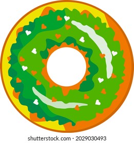 Ein süßer, bunter Donut mit grünem Eis und mehrfarbigem Pulver. Ein Donut einzeln auf weißem Hintergrund. Einfaches modernes Design. Realistische Vektorgrafik.