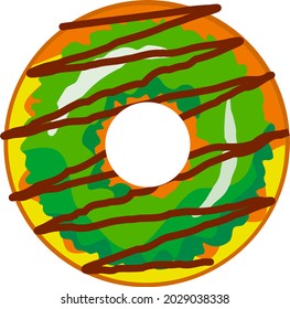 Ein süßer, bunter Donut mit grünem Eis und Schokolade mit mehrfarbigem Pulver. Ein Donut einzeln auf weißem Hintergrund. Einfaches modernes Design. Realistische Vektorgrafik.