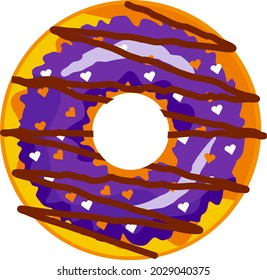 Ein süßer, bunter Donut mit violettem Eis und Schokolade. Ein Donut einzeln auf weißem Hintergrund. Einfaches modernes Design. Realistische Vektorgrafik.