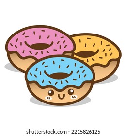 Cute colorful donuts with melted caramel cream.