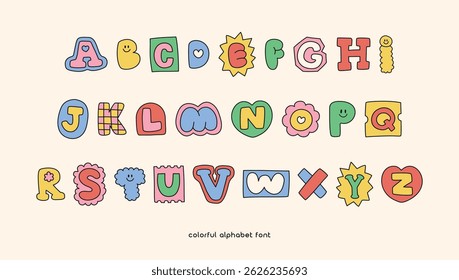 Cute colorful doodle alphabet font typo