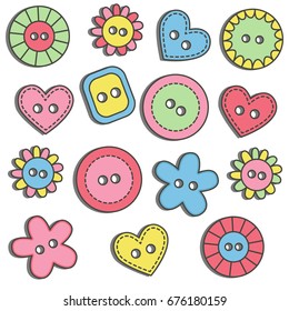Cute colorful doodle buttons vector set