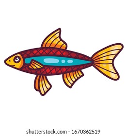 Cute colorful doodle cartoon aquarium fish vector icon