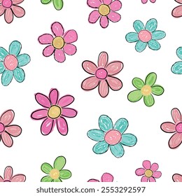 Cute colorful doodle daisies pattern