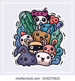 Monstruo de doodle colorido lindo divirtiéndose aislado en fondo blanco