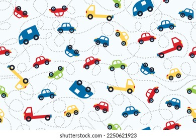 CUTE AND COLORFUL DOODLE  VEHICLE, CARS, TRACTORS AND TRANSPORT IN SEAMLESS PATTERN EDITABLE FILE