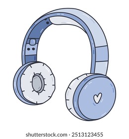 Auriculares inalámbricos coloridos lindos del doodle con el corazón para escuchar música, el juego y el control vía smartphone. Gadget de audio inteligente de Internet de las cosas. Auriculares estéreo aislados sobre fondo blanco