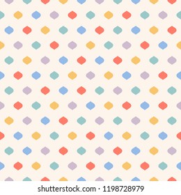 Cute colorful dots seamless pattern. Vector geometric texture with small confetti on beige background. Simple abstract funky pattern for kids, boys and girls. Design for holiday decor, print, fabric