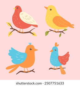 Cute Colorful Dove Pigeon Bird Animal Cartoon Character Perched on Tree Branch