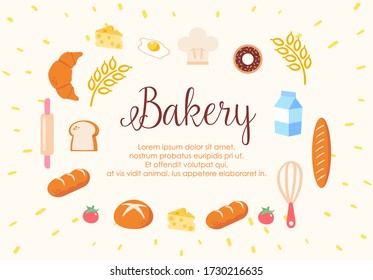 cute colorful drawing bakery wheat bread and milk background vector illustration