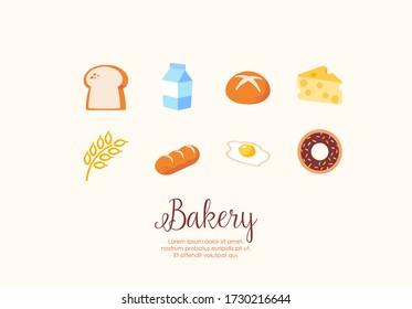 cute colorful drawing bakery wheat bread and milk background vector illustration mini icon