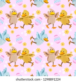 Cute colorful duckling seamless pattern.