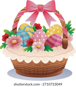 Cesta de Pascua colorida linda de los huevos de caza
