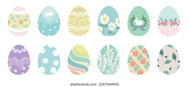 Cute colorful easter egg illustration set vector material