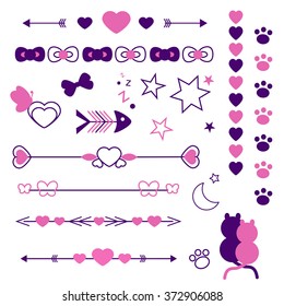 Cute Colorful Elements for Design Set. Funny Sticker Collection. Vector Illustration.
