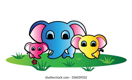 Cute colorful Elephant Family vector, cute Elephant cartoon