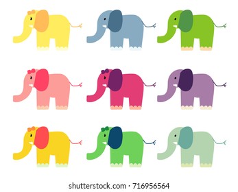 Cute colorful elephants set
