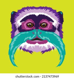 Cute and colorful Emperor Tamarin Monkey face vector illustration in decorative style, perfect for kids  tshirt design and mascot logo