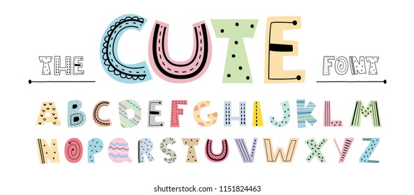 Cute Colorful English Font And Alphabets. Vector Set Of Alphabet.