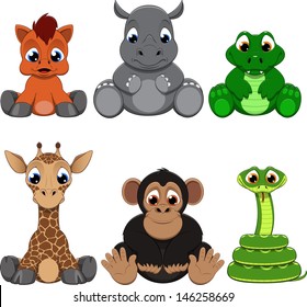 Cute colorful exotic animals collection