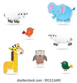 Cute colorful exotic animals collection