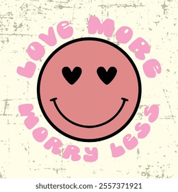 CUTE COLORFUL FACE WITH HEARTS IN THE EYES TEXT AND GRUNGE BACKGROUND