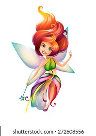 Cute colorful fairy character isolated