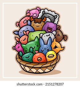 Cute colorful farm animal doodle monster having fun isolated on white background
