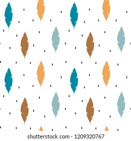 cute colorful feathers ethnic tribal seamless vector pattern background illustration